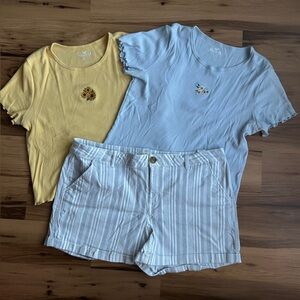 Hollister Yellow(L) and Blue(M) Baby Tees with SO Striped Shorts (16)
